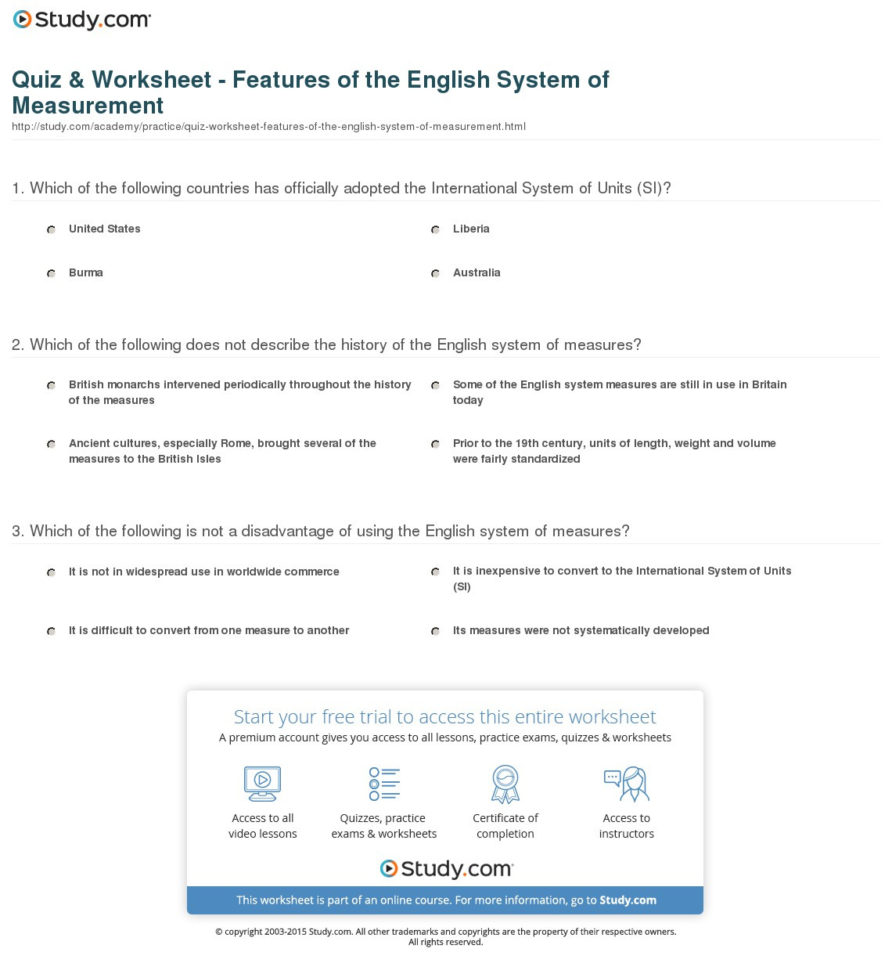 Quiz  Worksheet  Features Of The English System Of