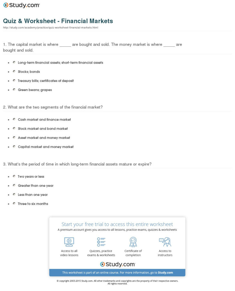 Quiz  Worksheet  Financial Markets  Study