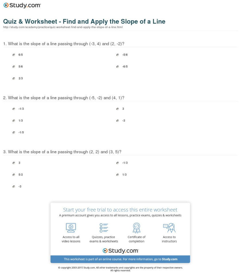 Quiz  Worksheet  Find And Apply The Slope Of A Line