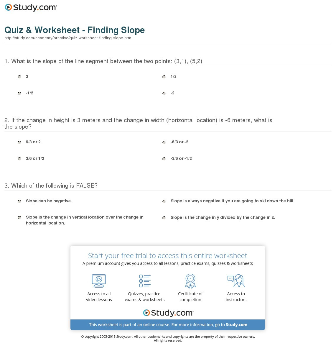 Quiz  Worksheet  Finding Slope  Study