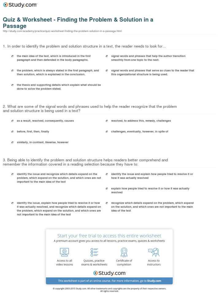 Quiz  Worksheet  Finding The Problem  Solution In A