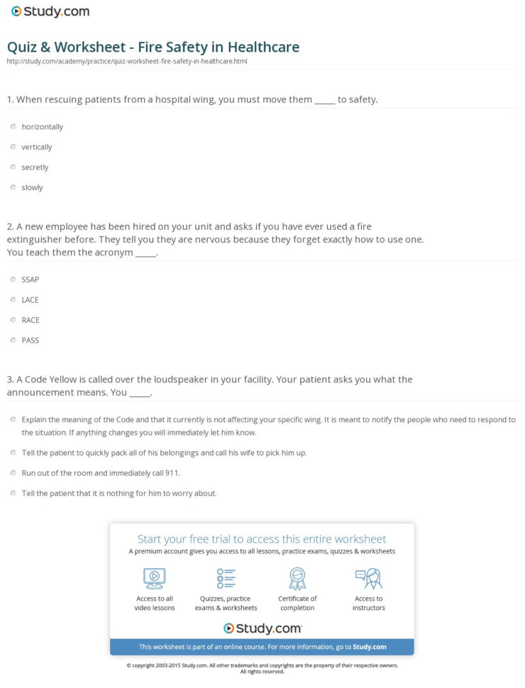 Quiz  Worksheet  Fire Safety In Healthcare  Study