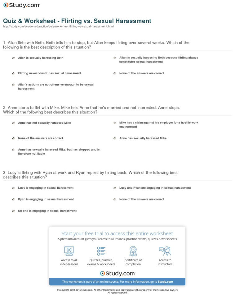 Quiz  Worksheet  Flirting Vs Sexual Harassment  Study