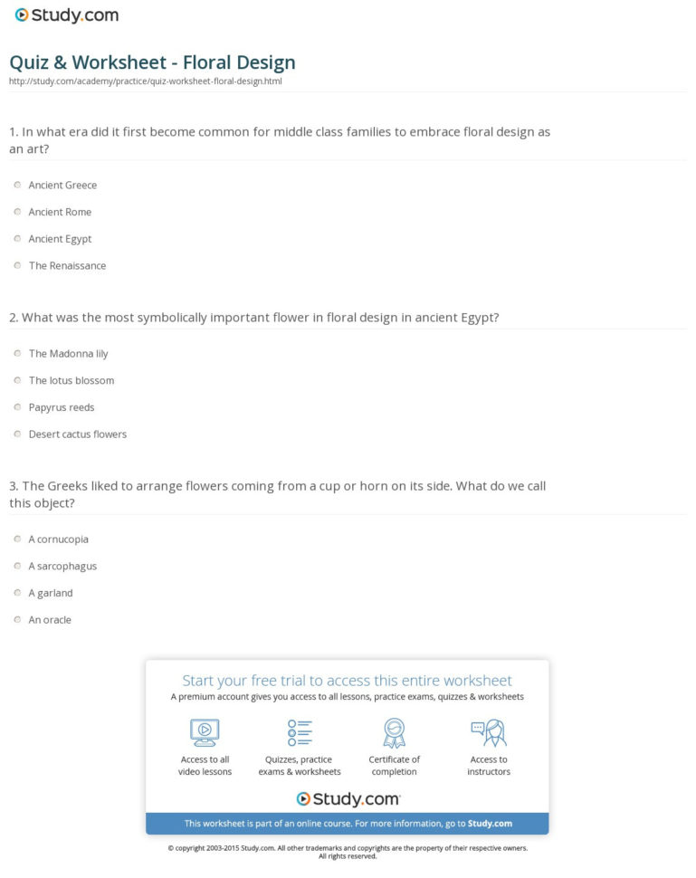 Quiz  Worksheet  Floral Design  Study