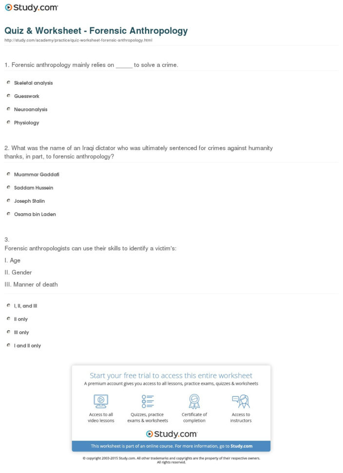 Quiz  Worksheet  Forensic Anthropology  Study