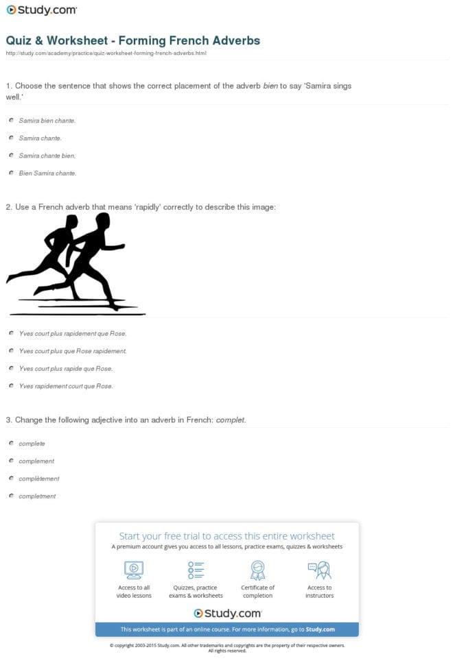 Quiz  Worksheet  Forming French Adverbs  Study