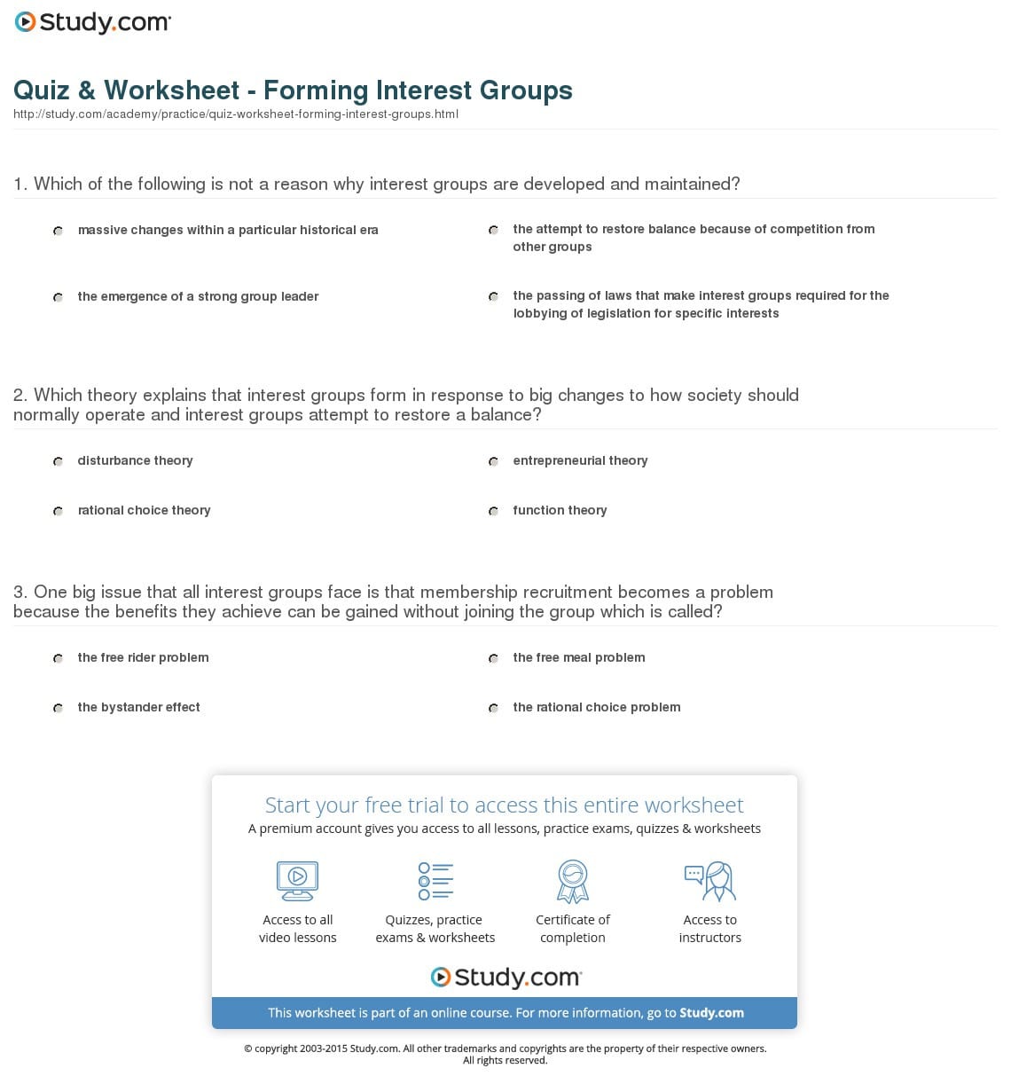 Quiz  Worksheet  Forming Interest Groups  Study
