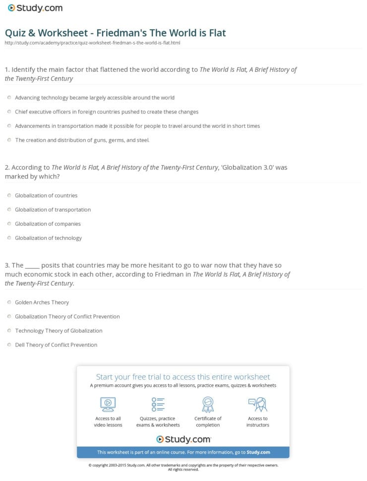 Quiz  Worksheet  Friedman's The World Is Flat  Study