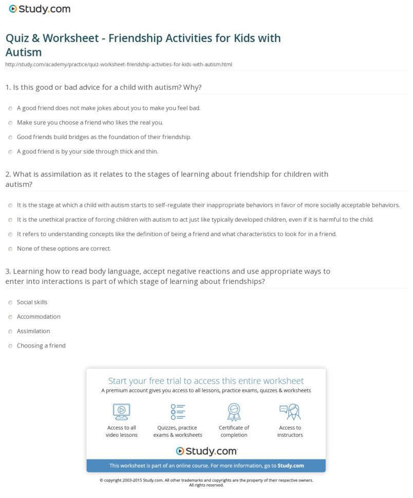 Quiz  Worksheet  Friendship Activities For Kids With Autism