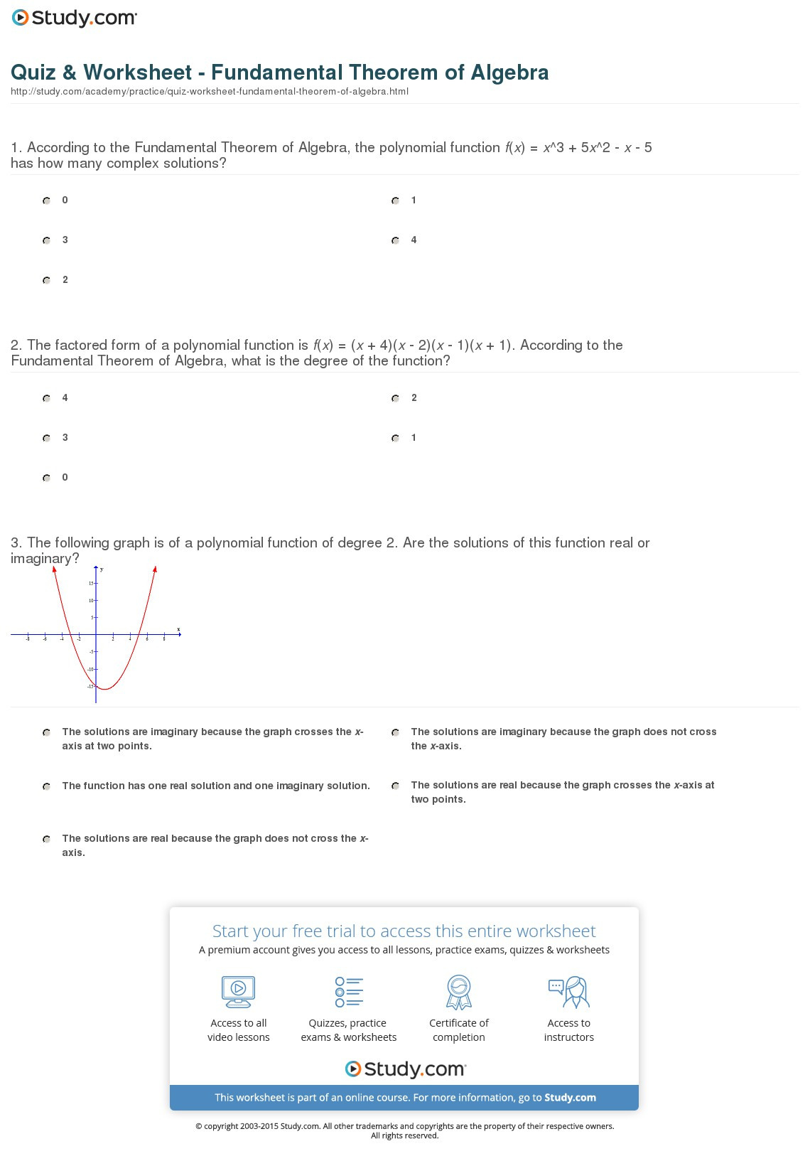 fundamental theorem of algebra worksheet answers db