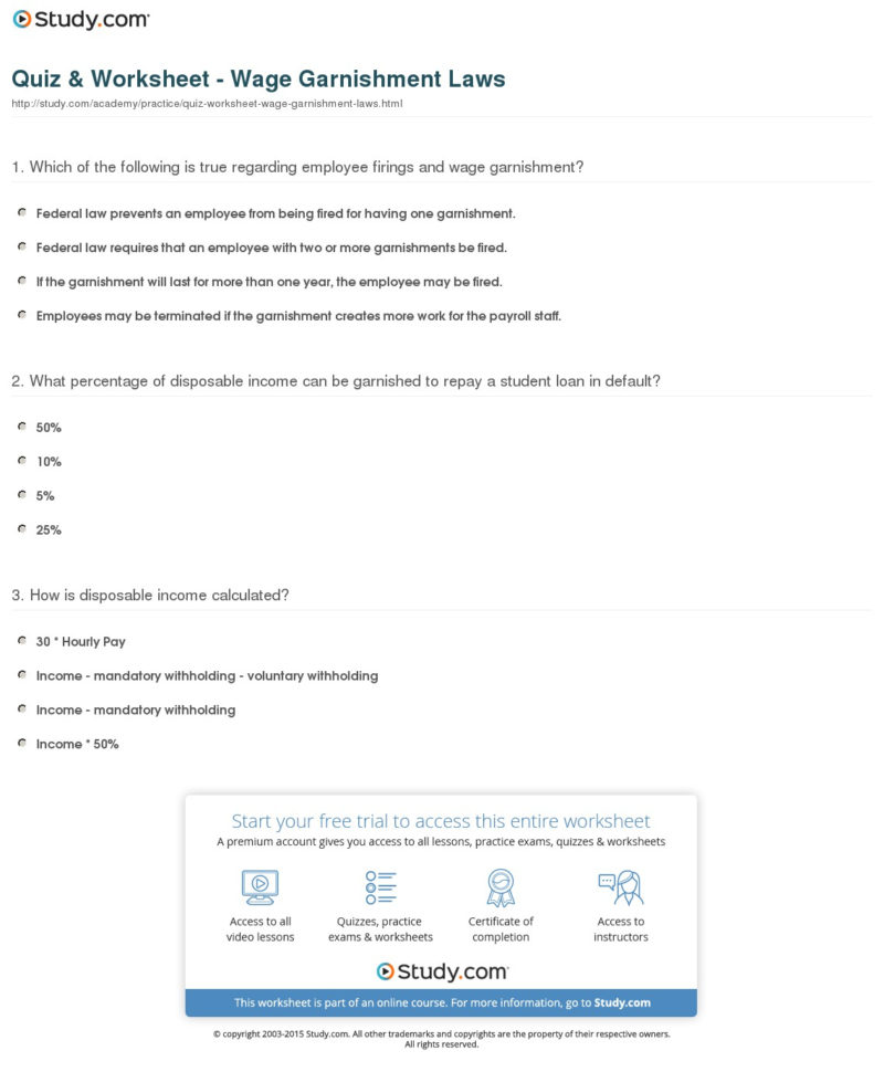 Quiz  Worksheet  Ge Garnishment Laws  Study