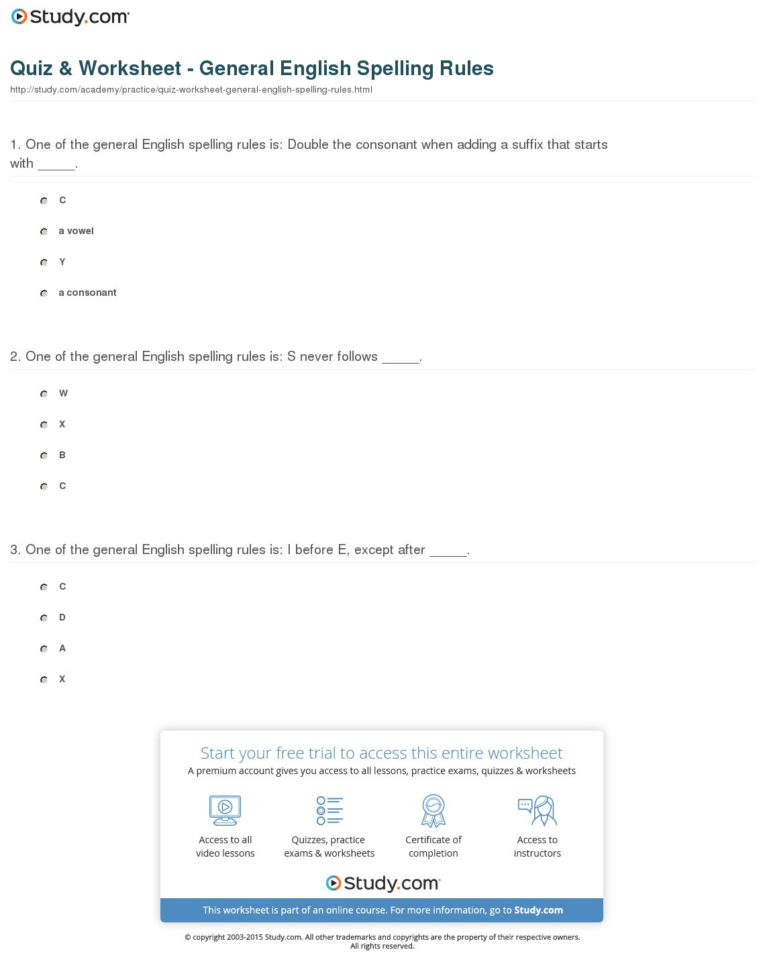Quiz  Worksheet  General English Spelling Rules  Study