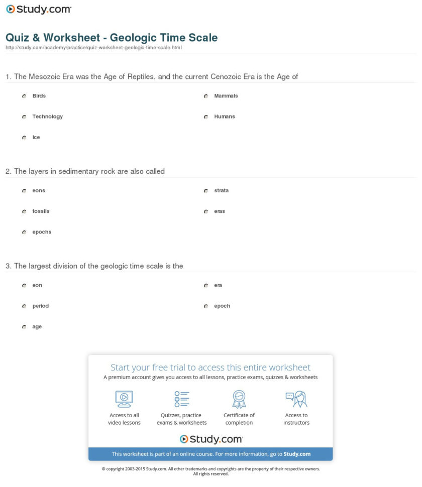 Quiz  Worksheet  Geologic Time Scale  Study