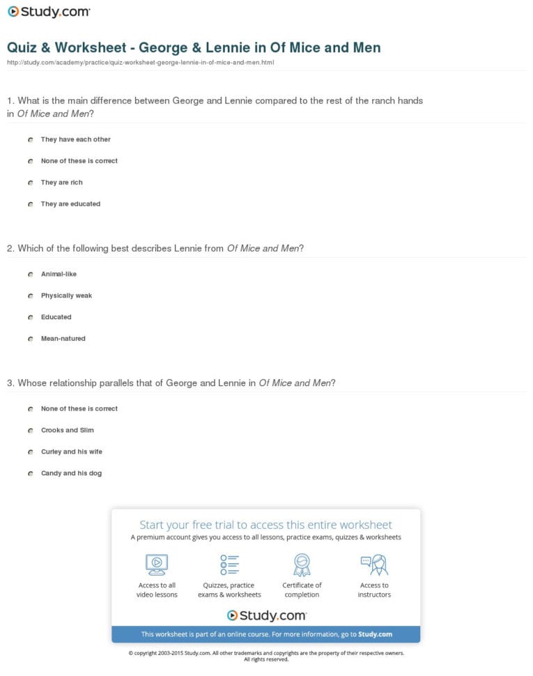 Quiz  Worksheet  George  Lennie In Of Mice And Men