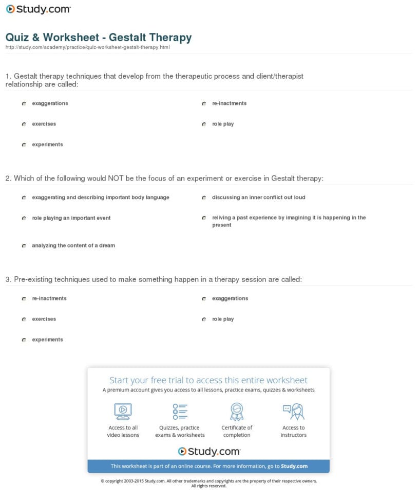 Quiz  Worksheet  Gestalt Therapy  Study