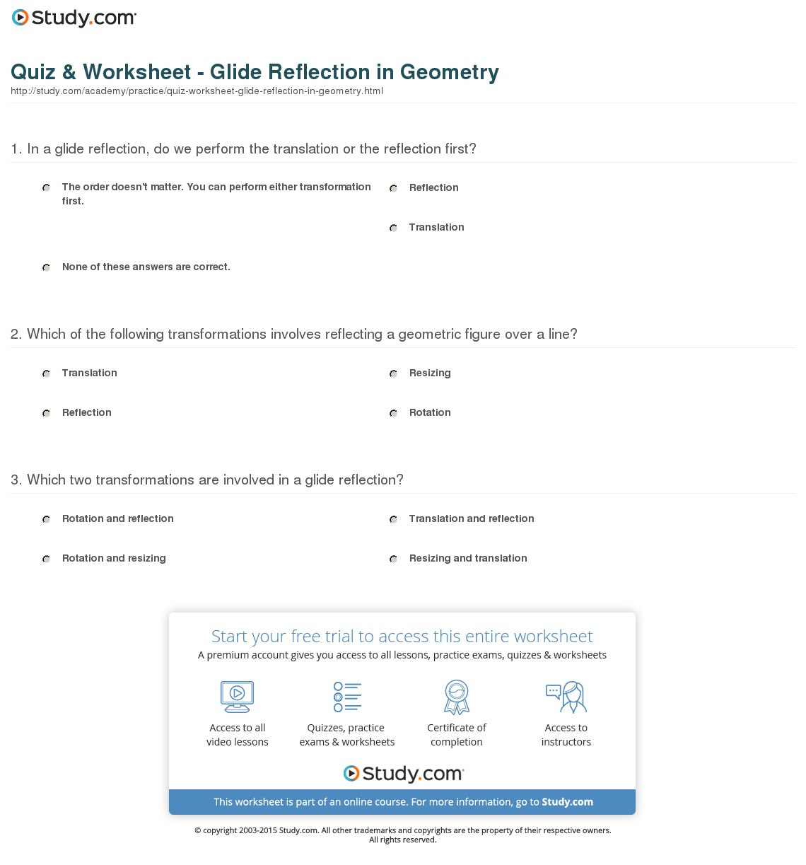 Quiz  Worksheet  Glide Reflection In Geometry  Study