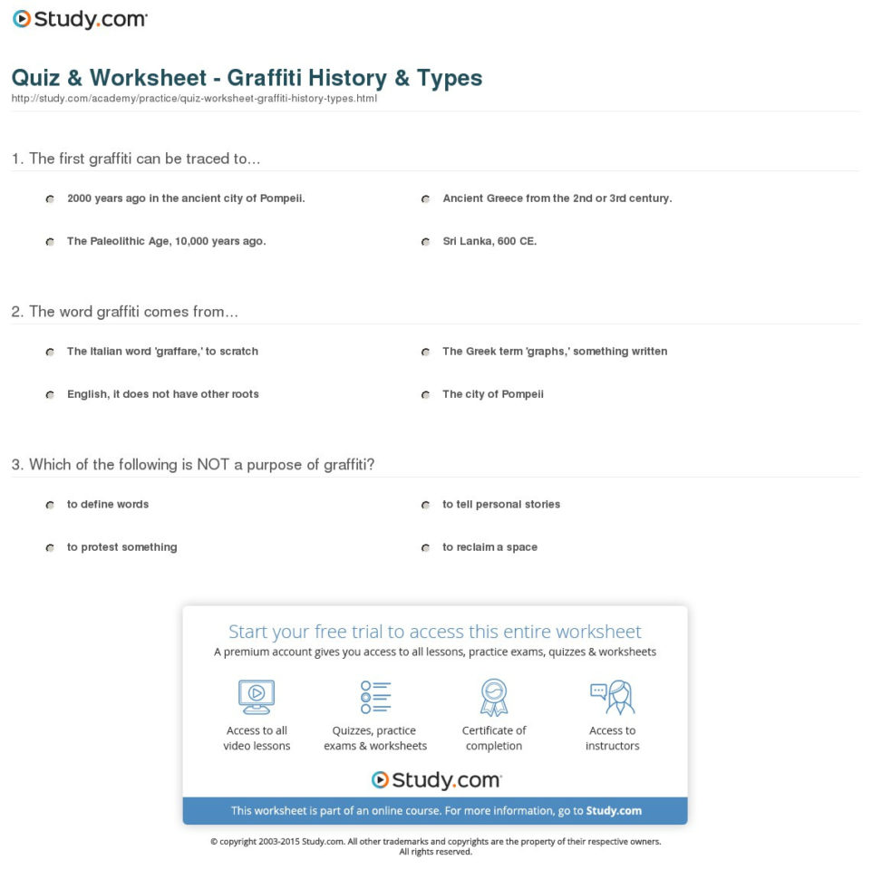 Quiz  Worksheet  Graffiti History  Types  Study