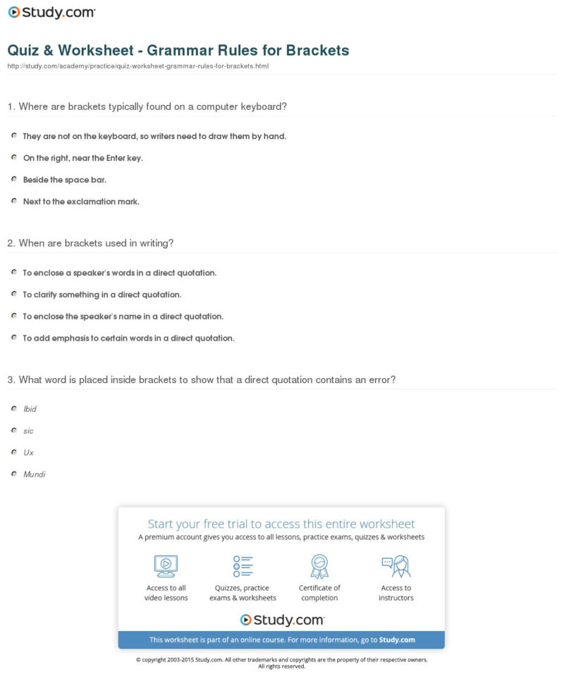 Quiz  Worksheet  Grammar Rules For Brackets  Study