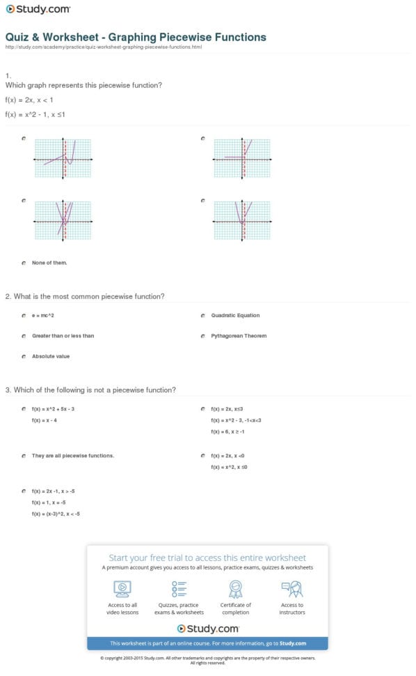 Quiz  Worksheet  Graphing Piecewise Functions  Study
