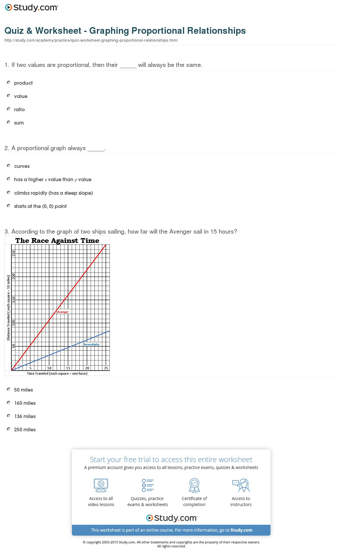 Graphing Proportional Relationships Worksheet