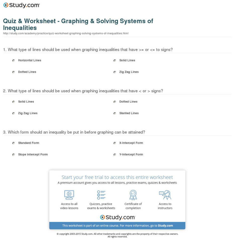 Quiz  Worksheet  Graphing  Solving Systems Of