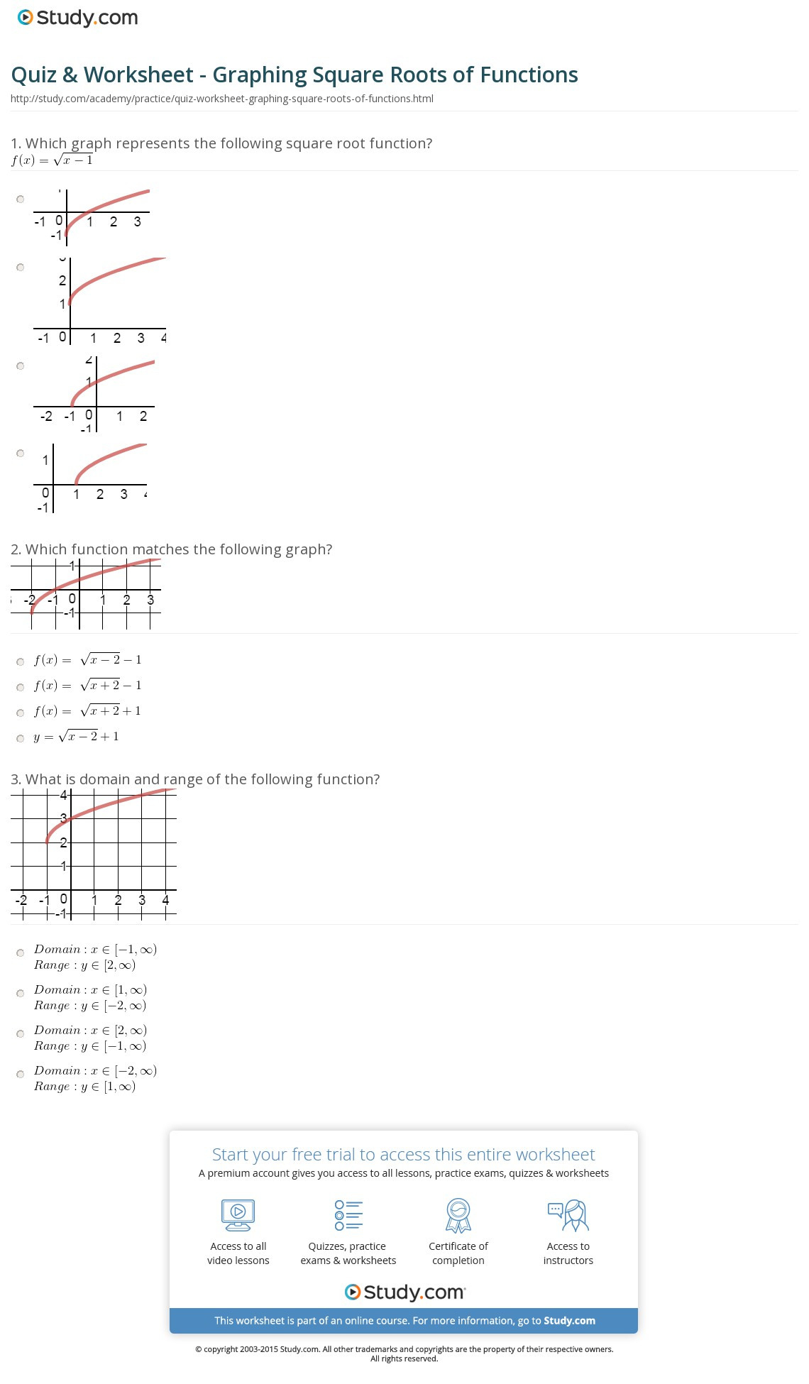 graphing square root functions worksheet answers db excelcom