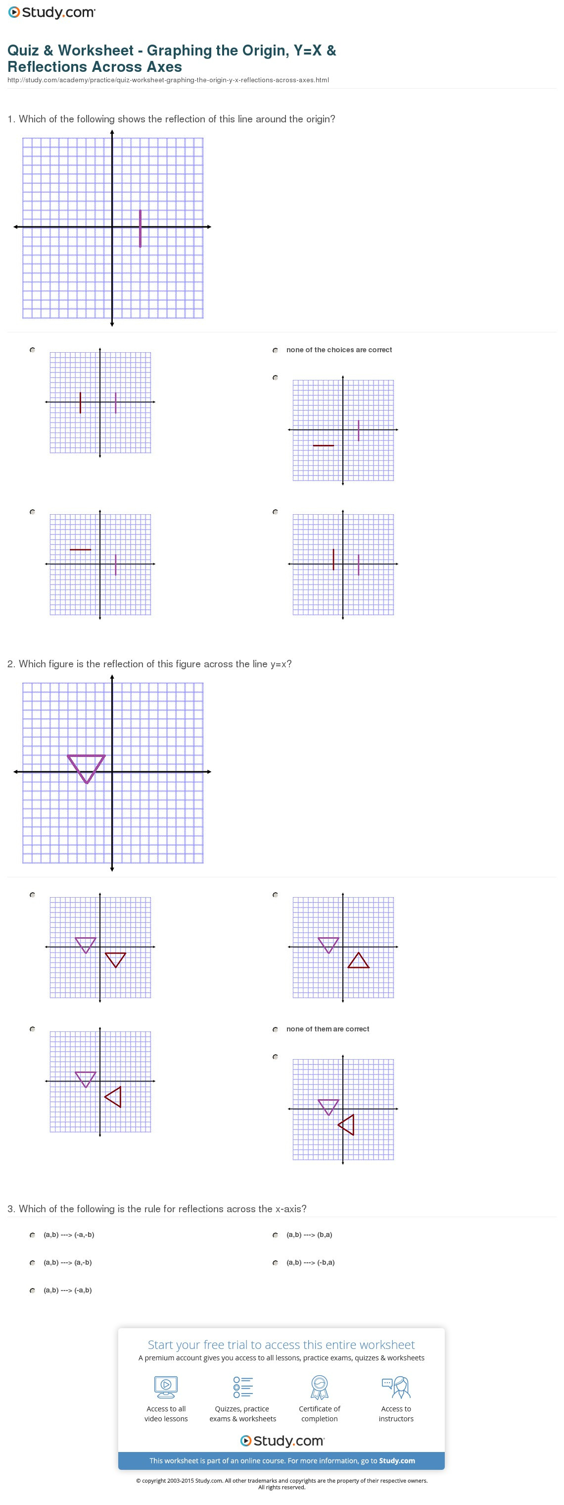Quiz  Worksheet  Graphing The Origin Yx  Reflections