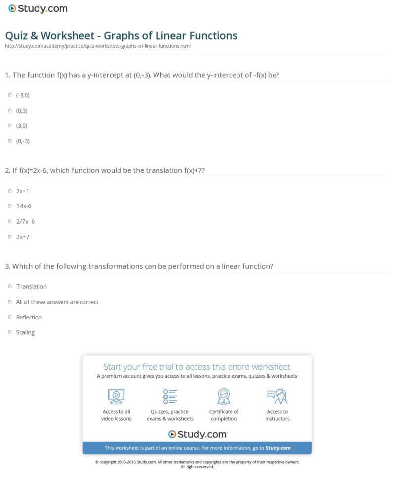 Quiz  Worksheet  Graphs Of Linear Functions  Study