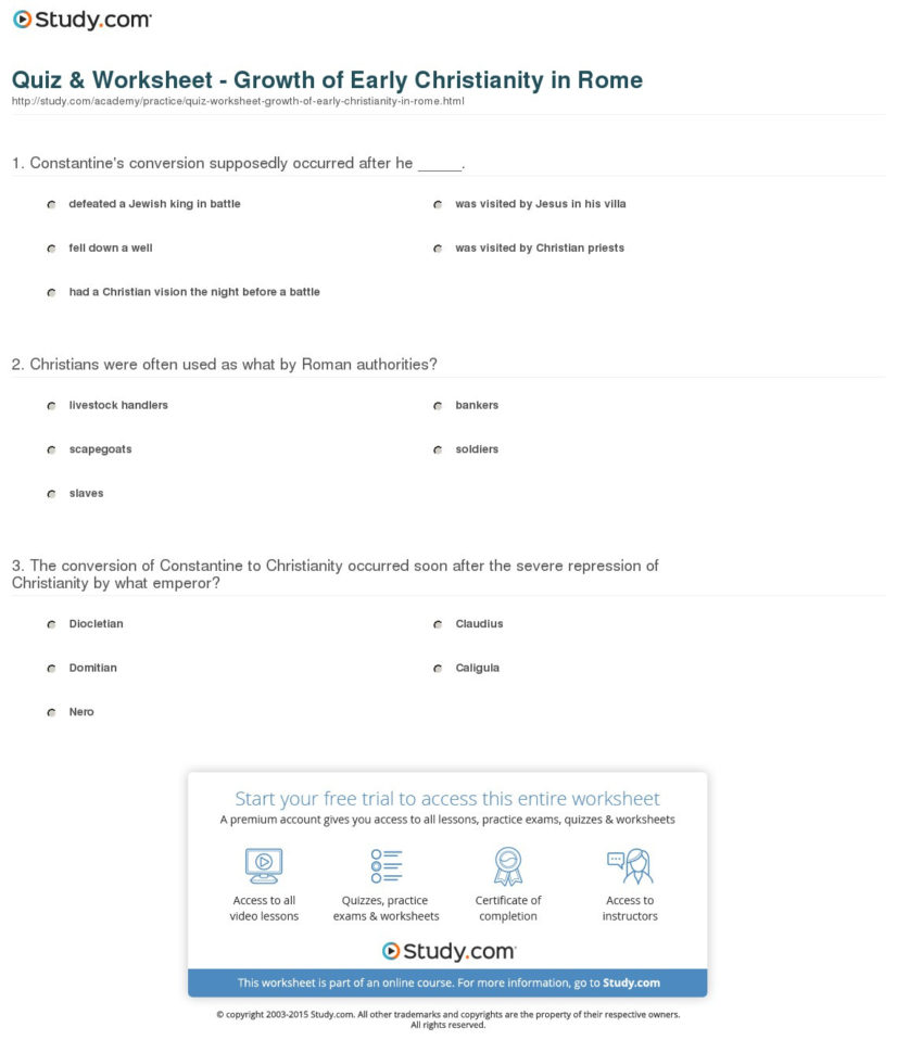 Quiz  Worksheet  Growth Of Early Christianity In Rome