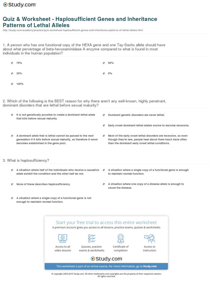 Quiz  Worksheet  Haplosufficient Genes And Inheritance