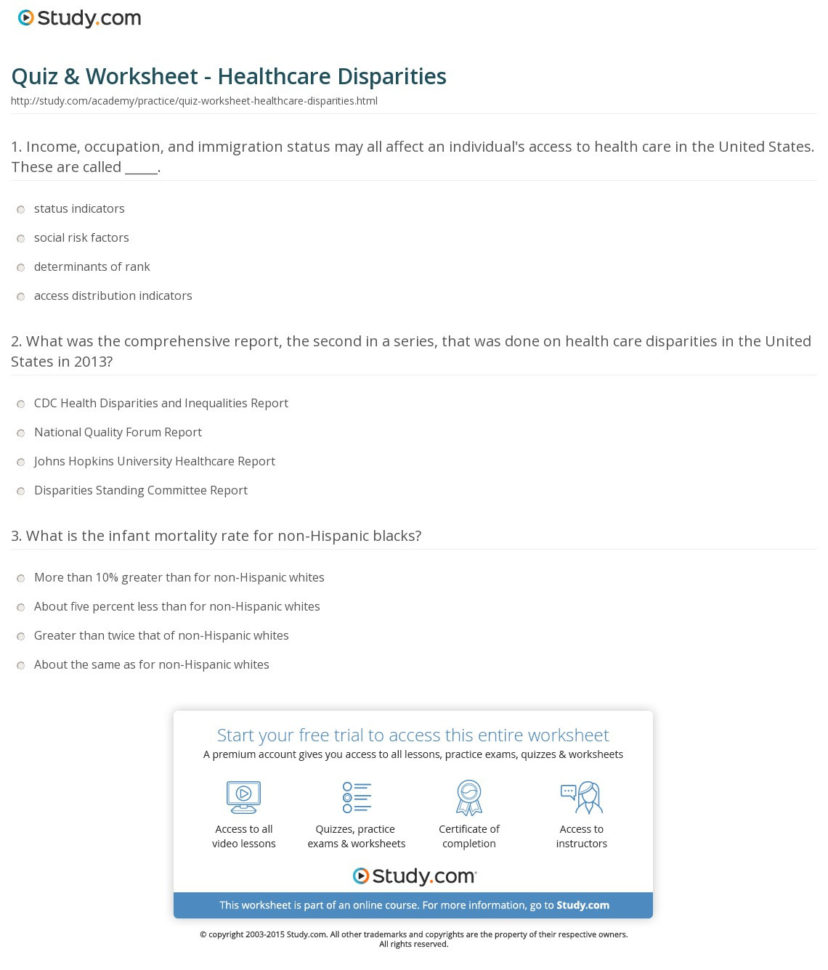 Quiz  Worksheet  Healthcare Disparities  Study