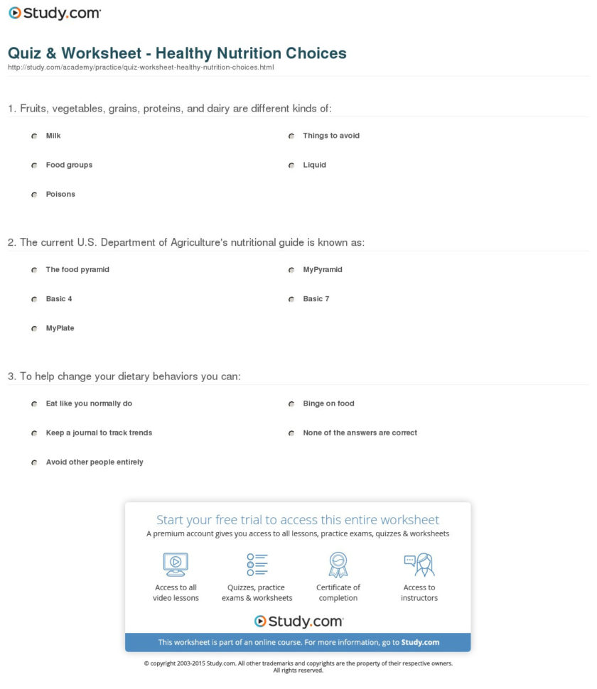Quiz  Worksheet  Healthy Nutrition Choices  Study