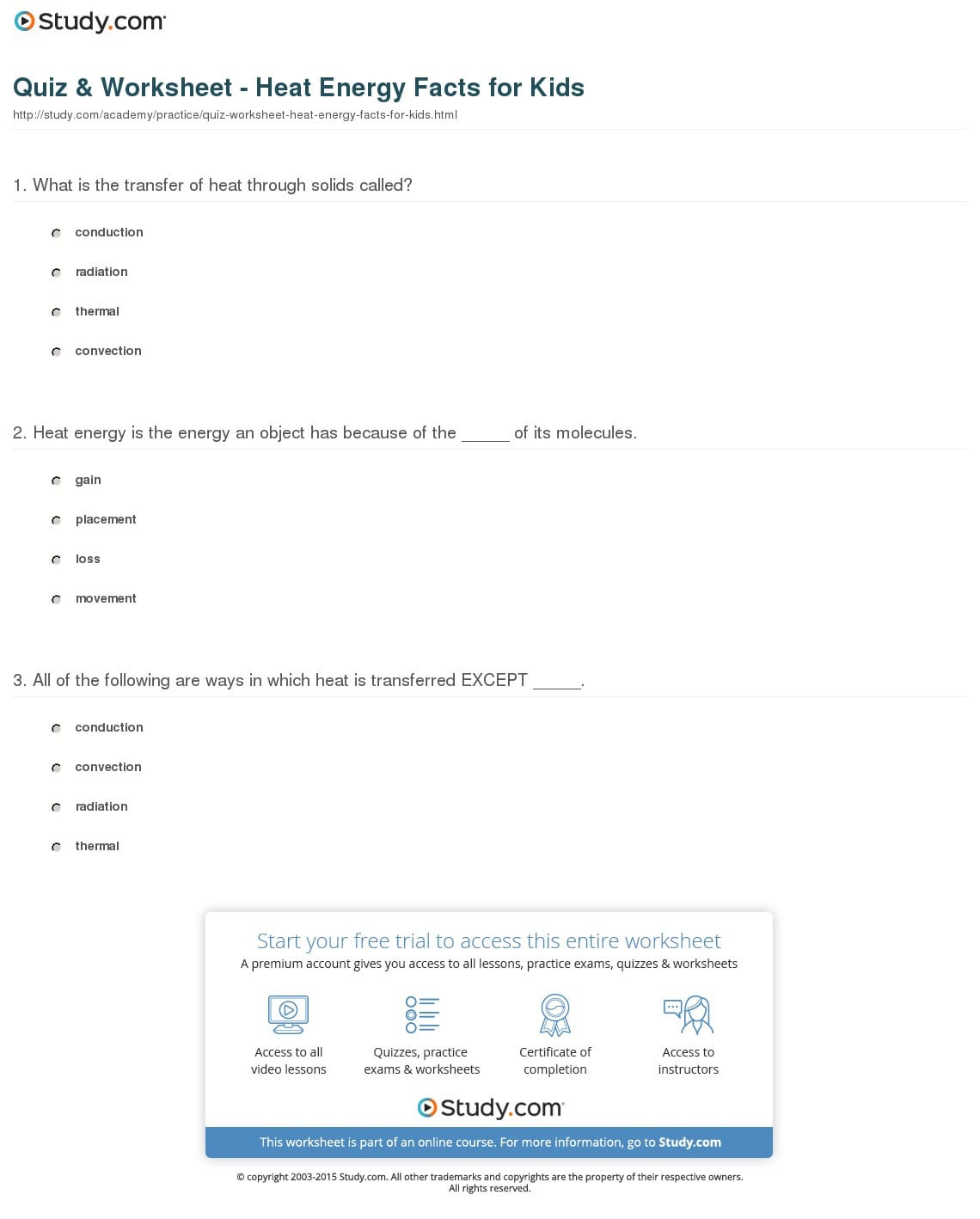 Quiz  Worksheet  Heat Energy Facts For Kids  Study