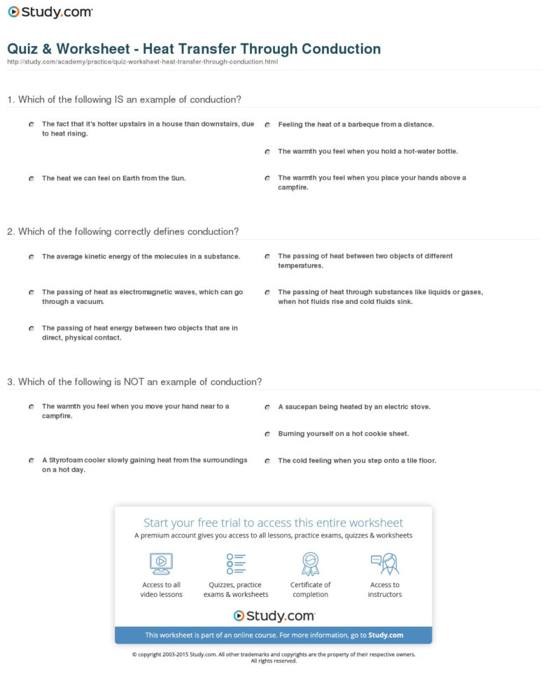 Quiz  Worksheet  Heat Transfer Through Conduction  Study