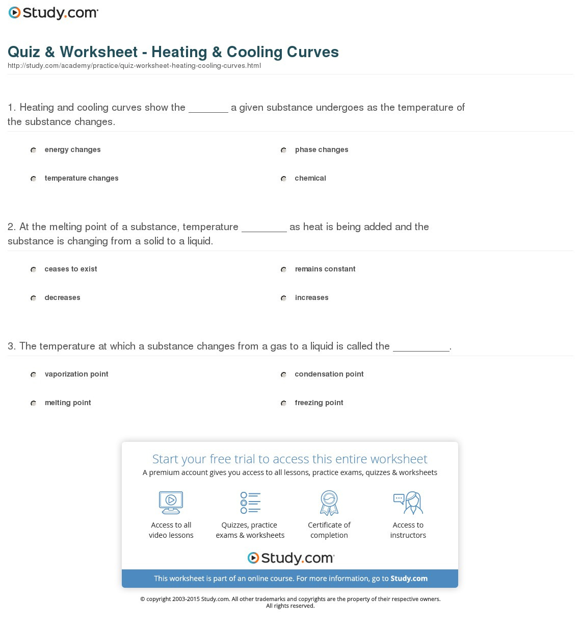 Quiz  Worksheet  Heating  Cooling Curves  Study