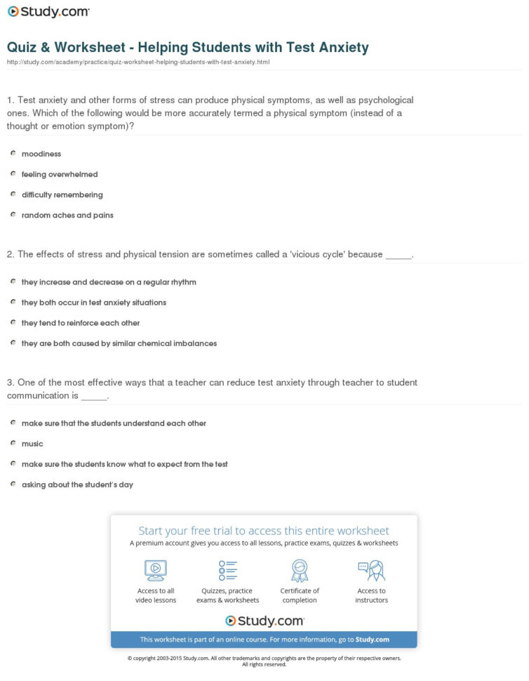 Quiz  Worksheet  Helping Students With Test Anxiety