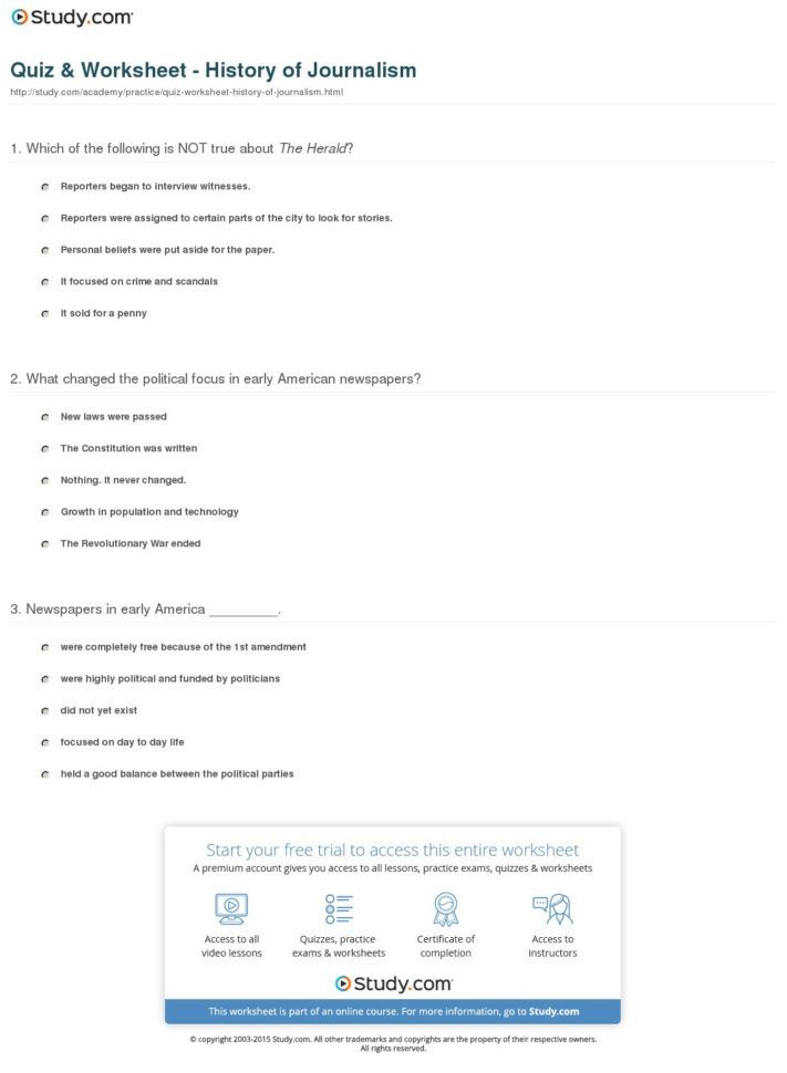 Quiz  Worksheet  History Of Journalism  Study