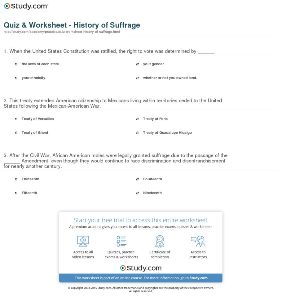 Quiz  Worksheet  History Of Suffrage  Study Quiz  Worksheet  History Of Suffrage  Study