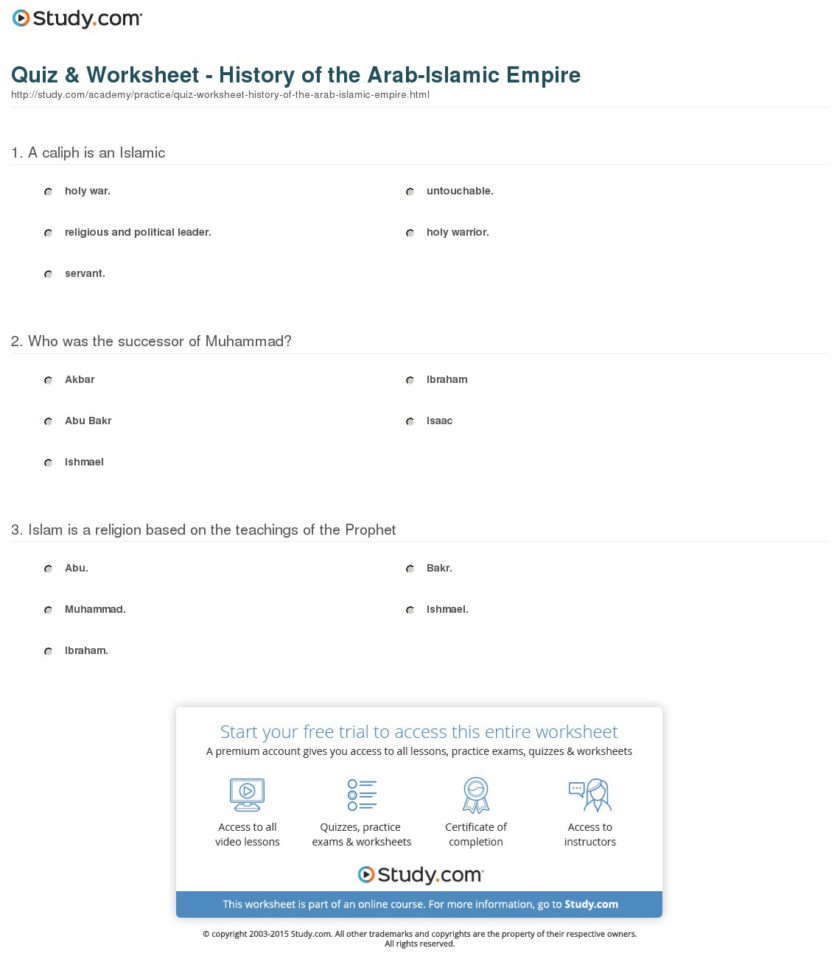 Quiz  Worksheet  History Of The Arabislamic Empire  Study