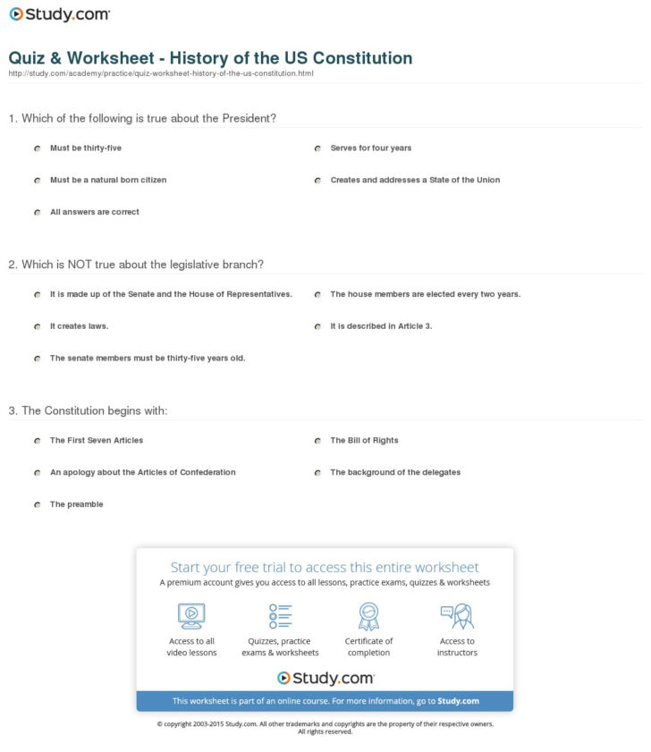 United States Constitution Worksheet