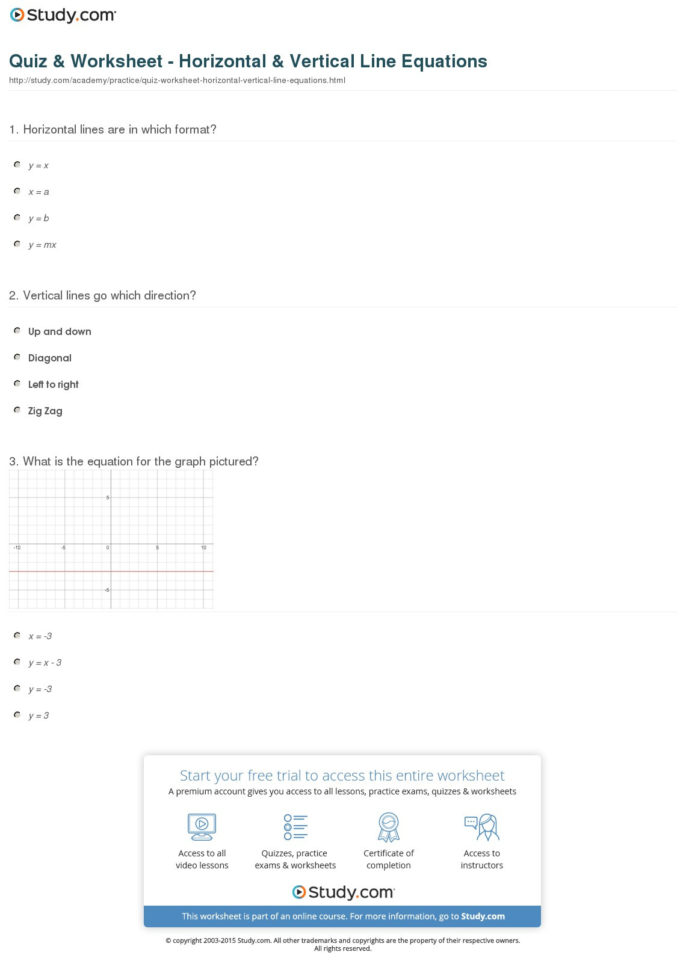 Quiz  Worksheet  Horizontal  Vertical Line Equations