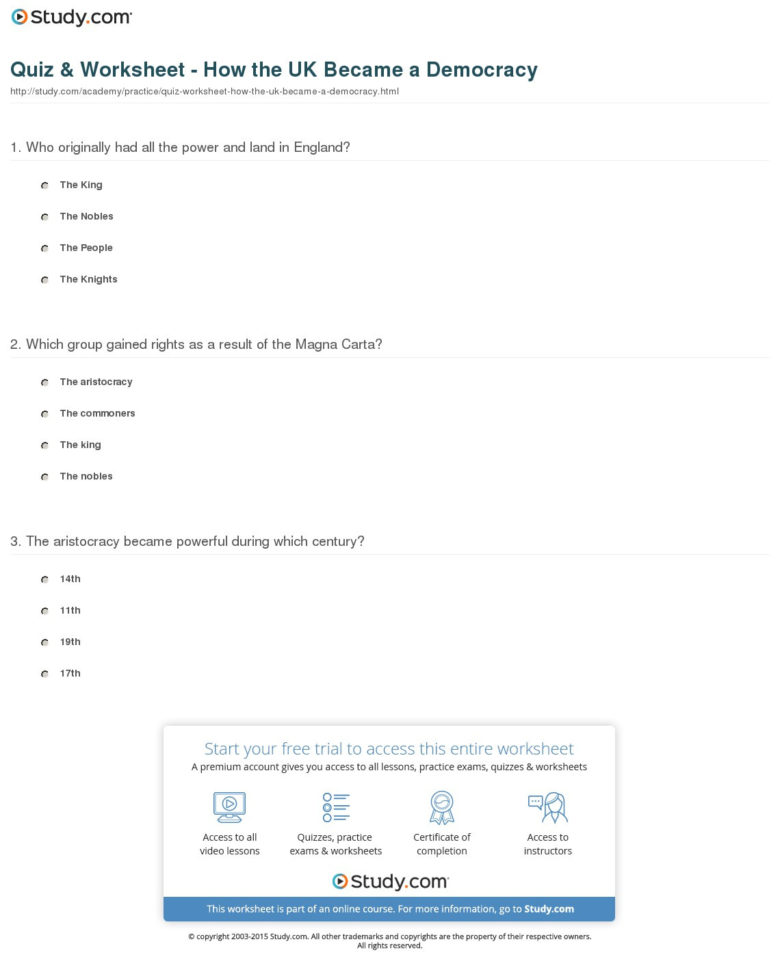 Quiz  Worksheet  How The Uk Became A Democracy  Study