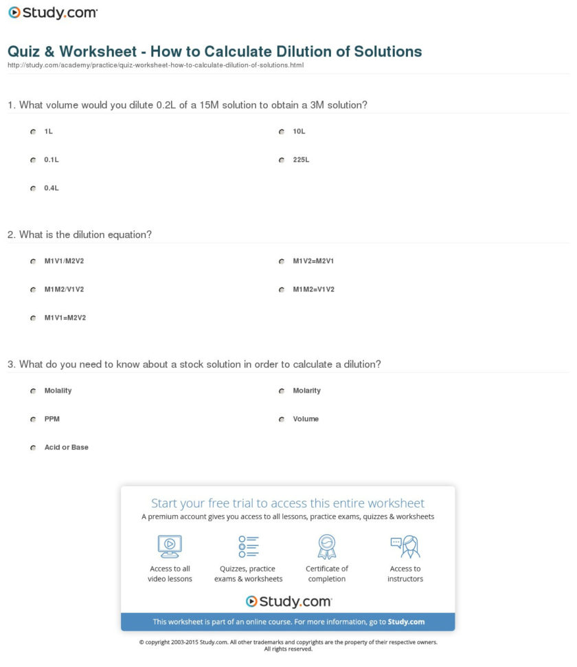 Quiz  Worksheet  How To Calculate Dilution Of Solutions