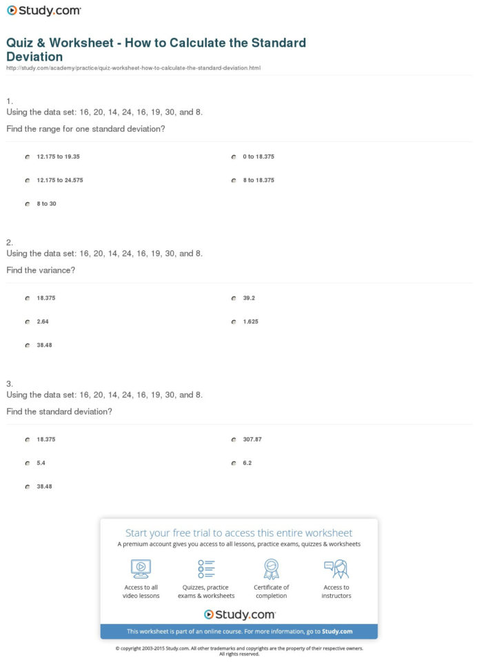 Quiz  Worksheet  How To Calculate The Standard Deviation