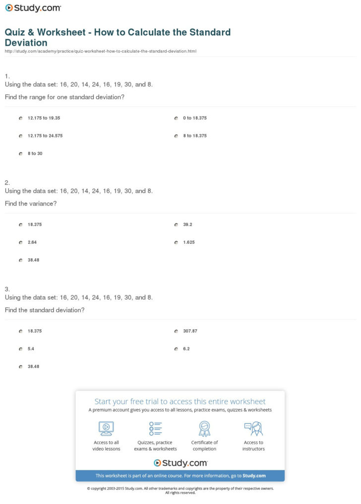 Standard Deviation Worksheet Answers