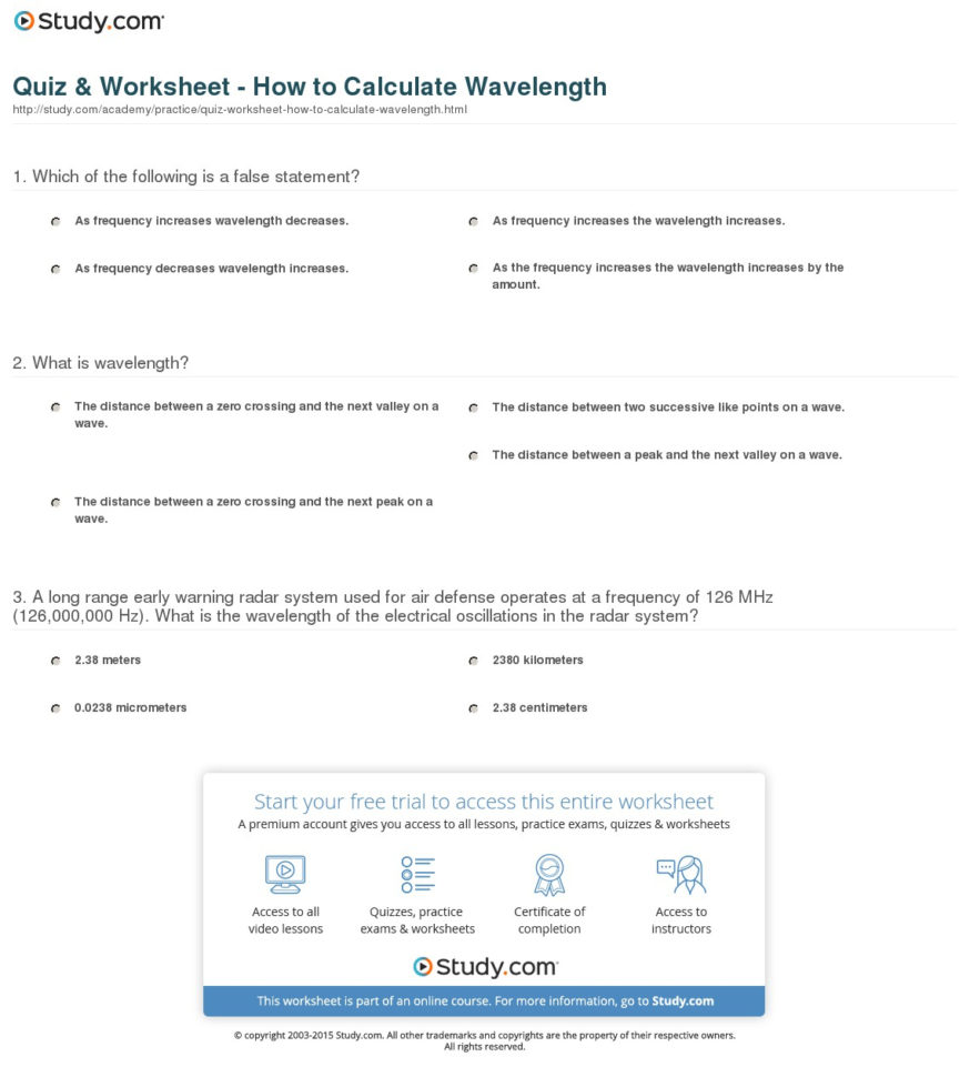 Quiz  Worksheet  How To Calculate Velength  Study