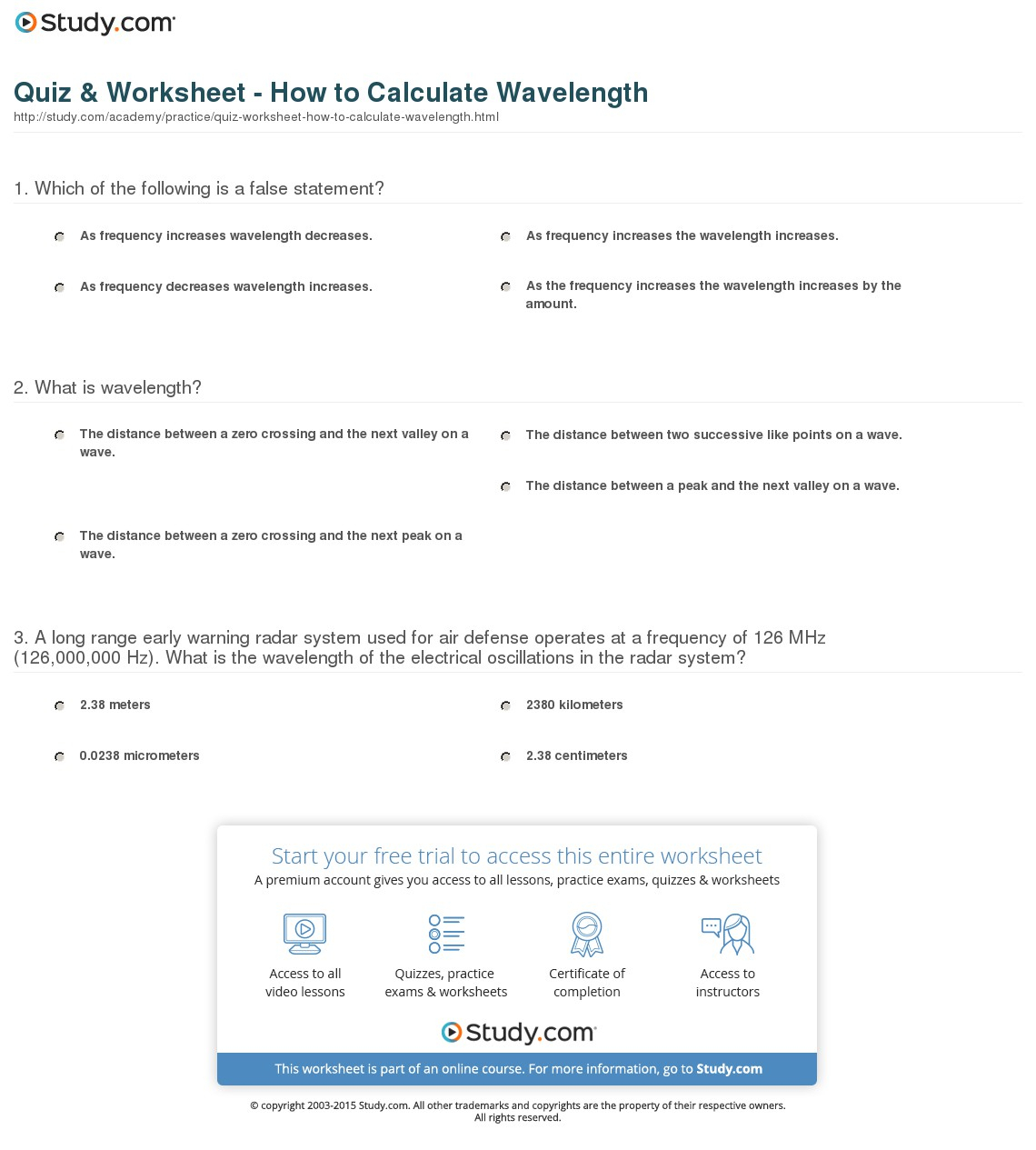 Quiz  Worksheet  How To Calculate Velength  Study