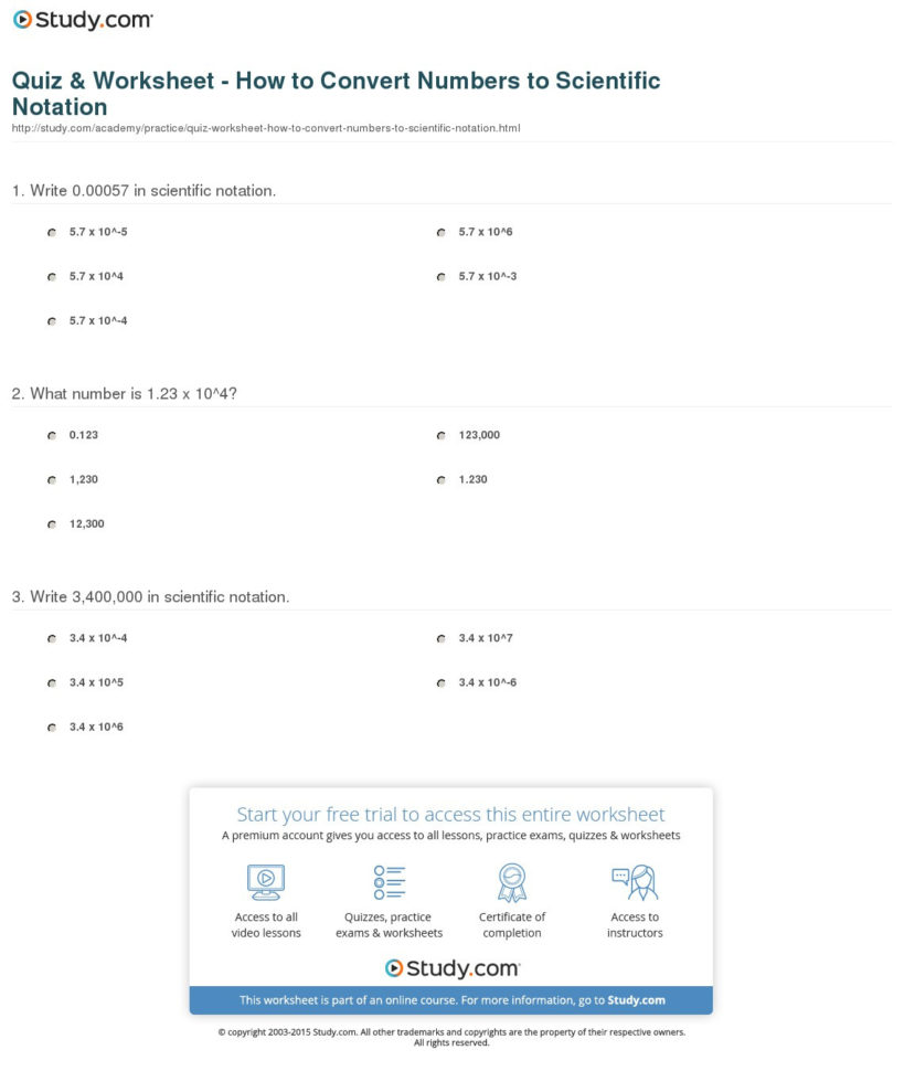 Quiz  Worksheet  How To Convert Numbers To Scientific