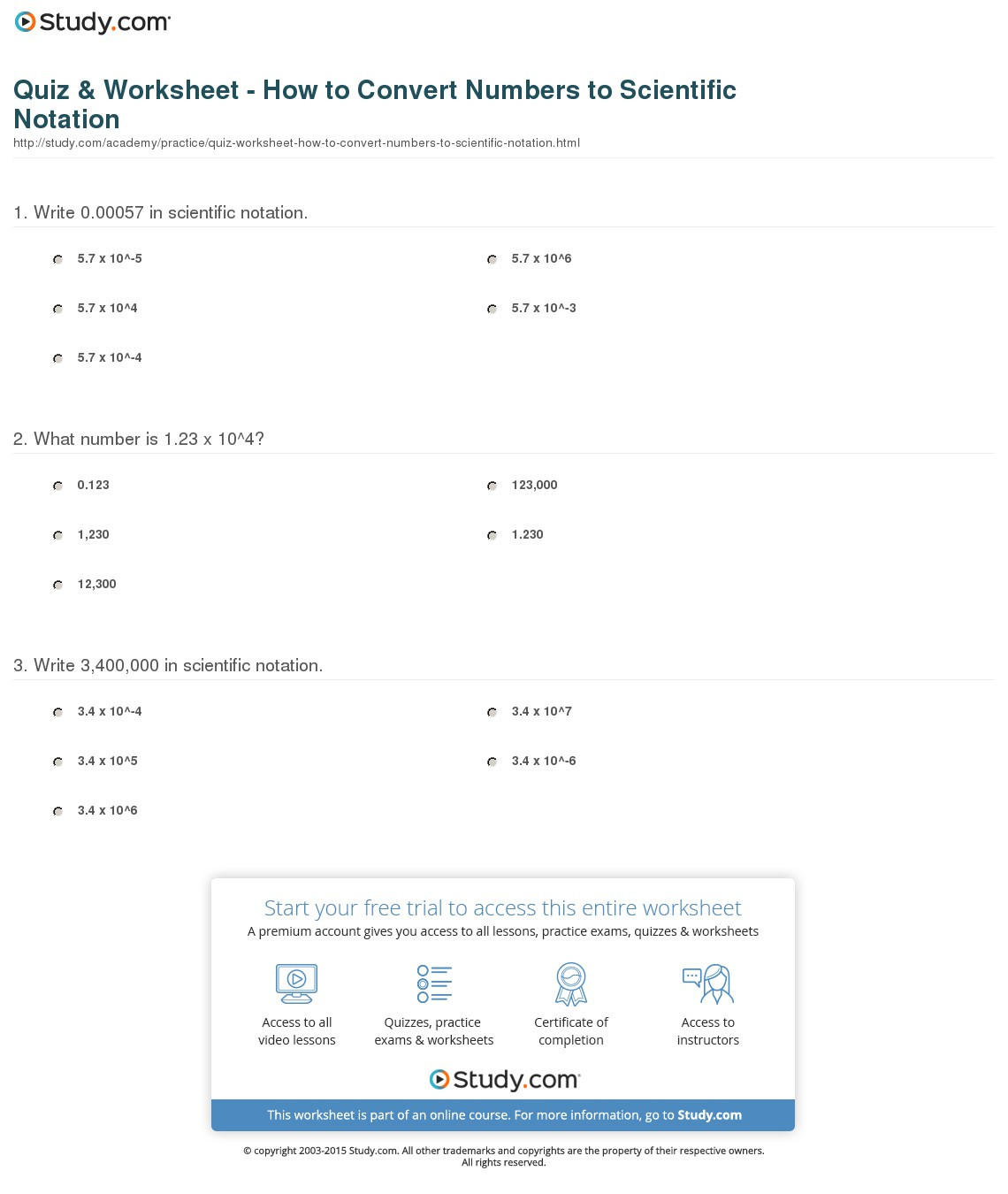 Quiz  Worksheet  How To Convert Numbers To Scientific
