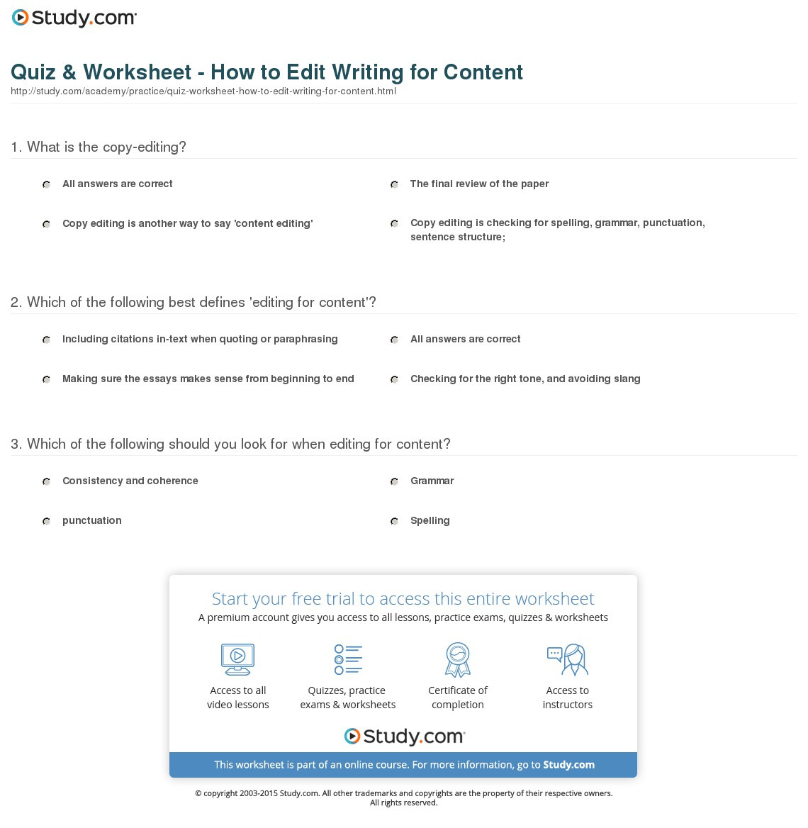 Quiz  Worksheet  How To Edit Writing For Content  Study